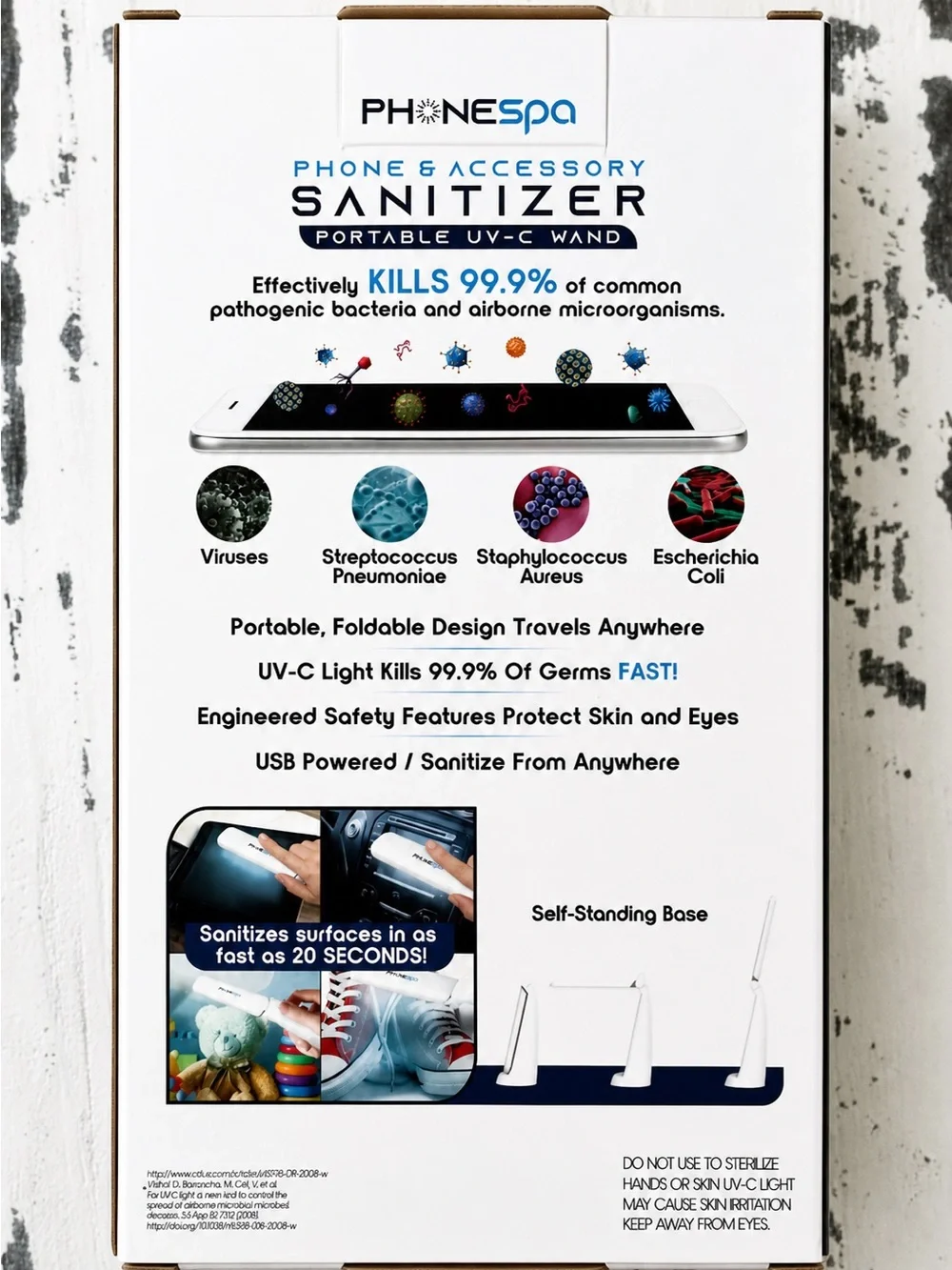PhoneSpa White Portable UV-C Phone & Accessory Sanitizer Wand